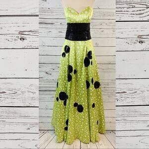 Party Time Green white black sequin dot formal